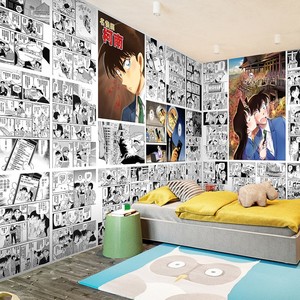 黑白动漫墙纸名侦探柯南卡通人物海报男孩卧室宿舍主题房背景壁纸