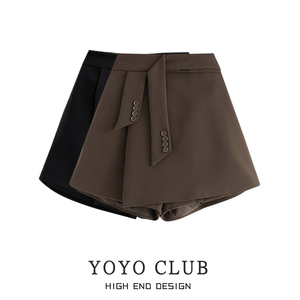 YOYO CLUB大码女装设计感西装裤裙春款胖mm高腰显瘦a字阔腿短裤子