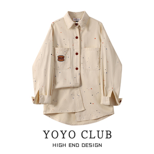 YOYO CLUB设计感泼墨复古牛仔衬衫2024新款百搭宽松长袖衬衣夹克
