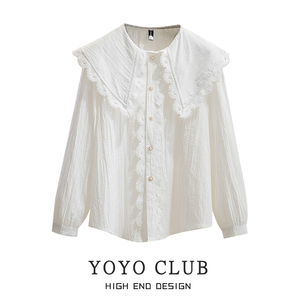 YOYO CLUB早春大码女装2023年新款娃娃领白色衬衫胖mm气质衬衣服