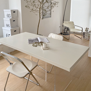 轻奢亚克力悬浮餐桌实木创意办公电脑桌家用书桌设计师白色工作台