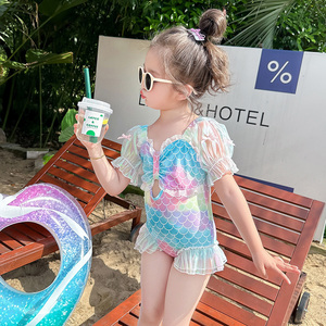 女童美人鱼服装连体泳衣洋气小女孩夏季24新款可爱女宝儿童游泳装