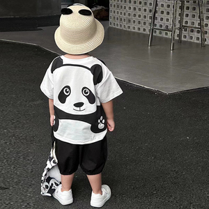 男童夏款短袖套装2024新款夏季儿童熊猫时髦衣服宝宝网红炸街童装