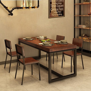 现代简约餐桌椅组合家用长方形餐桌小吃饭店餐厅餐饮铁艺实木桌子