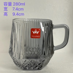 玉晶六角带把水杯家用钢化玻璃泡茶杯子高档拿铁咖啡杯耐热防摔杯