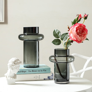 上新北欧轻奢灰色玻璃花瓶现代软装水培插花艺套装客厅餐桌装饰品