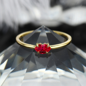 2024原创S925银红宝石性感红唇造型镀金指环表白情人节女戒礼物