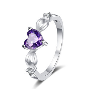 新款S925纯银天然紫水晶心形戒指 时尚简约女士气质高贵宝石戒指