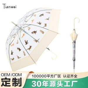 浮羽自动长柄伞 浪漫水母伞透明伞渐变水蓝色弯钩直柄伞防水雨伞