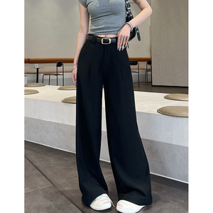 黑色西装裤女春秋夏2024新款设计感显瘦裤子薄款垂感宽松阔腿长裤