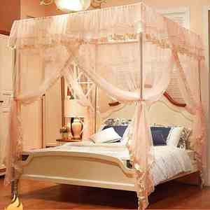 新款1米8床蚊帐公主家用加粗带支架子杆子一套装女孩卧室大床粉色