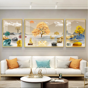 2023新款客厅装饰画轻奢现代简约沙发背景墙壁画大气北欧三联挂画
