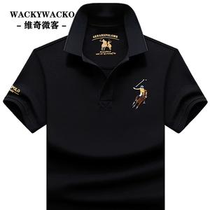 wacky wacko高端男士短袖t恤夏季纯棉黑色丅桖有翻领商务polo衫
