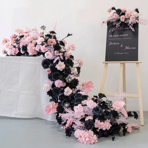 黑色粉色长排花新品仿真花束 外贸布置套装 婚庆仿真花玫瑰花假花