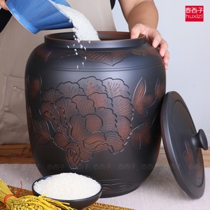 陶瓷米缸家用带盖密封防潮防虫老式20斤30斤50斤储米箱米桶大容量