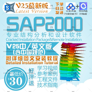 CSI SAP2000 V25中英文版/远程安装/送安装教程/学习视频/文档