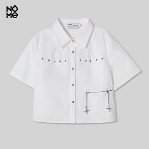 NOME诺米2023新款夏女装铆钉链条短袖衬衫宽松设计感小众结构上衣