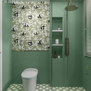 浴室墙面防水壁画可爱贴纸墙贴熊猫墙纸卫生间瓷砖贴画自粘厨房油
