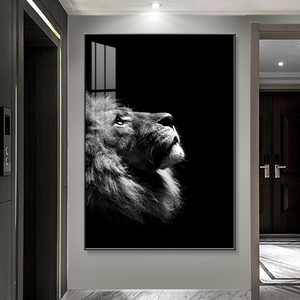 狮子装饰画动物老虎壁画大象玄关画客厅沙发轻奢风高级感黑白挂画