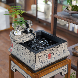 中式桌面流水摆件创意办公室书架茶台室内小型喷泉装饰景观