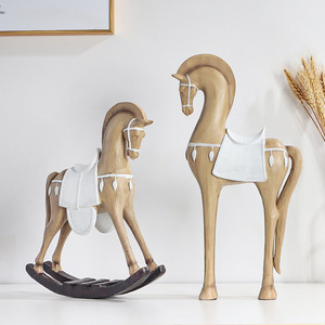 北欧仿木质纹理树脂工艺品马头摆件客厅公装饰品创意复古动物摆件