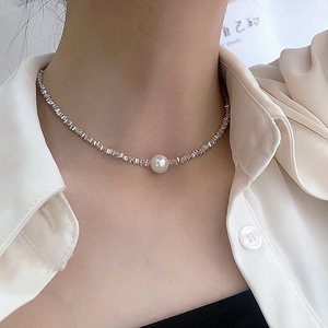 s999纯银珍珠碎银项链女轻奢小众高级感新款锁骨链情人节礼物送女