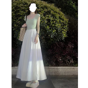 白色半身裙长款女2024新款小个子白裙半裙垂感a字百褶长裙子夏季