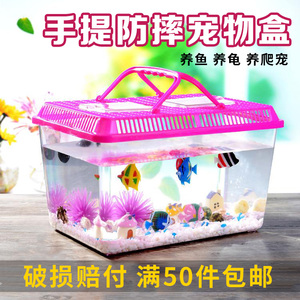 中小号透明手提饲养缸乌龟盒塑料鱼缸运输盒鱼盒宠物盒养蚕蝌蚪盒