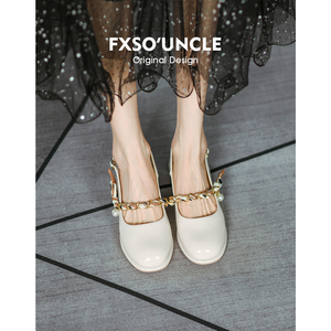 FXSO方巷2023年夏季新款包头凉鞋女丝带珍珠链子优雅时尚高跟鞋女