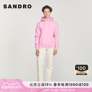 SANDRO Outlet男女同款粉色刺绣抽绳连帽棉质针织卫衣SHPSW00458