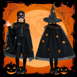 新款六一儿童女童服装cosplay演出服女巫披风礼服公主裙套装黑