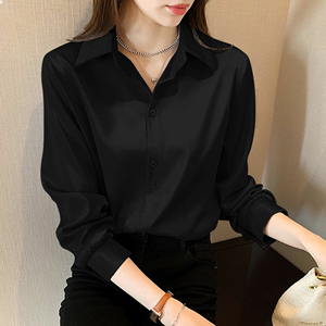 黑色衬衫女长袖春季新款设计感小众大码宽松上衣洋气时尚职业衬衣