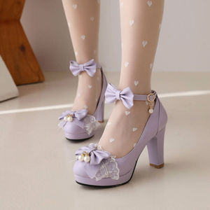 软妹lolita鞋紫色高跟鞋女2024新款单鞋女时尚简约lo鞋洛丽塔鞋子