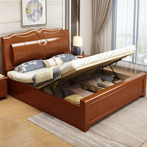 实木床1.8米双人床架现代简约工厂1.5m原木高箱式储物经济型