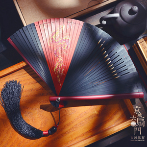 中国风全竹扇子粉色雕刻镂空日式古风女折扇折叠红黑色小旗袍宫廷