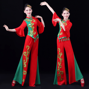 秧歌舞蹈服装演出服女2022新款中老年喜庆春节广场手绢扇子舞套装
