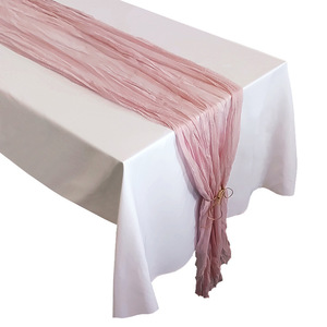 新品皱皮桌旗纱布半透明桌巾婚庆宴会派对装饰用品
