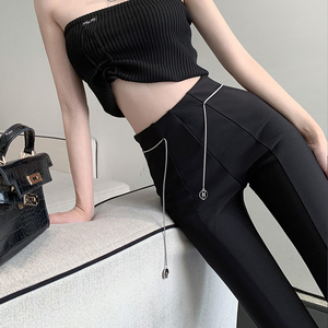 超高腰裤设计感裤子女夏季薄款2024黑色开衩微喇女裤修身显瘦紧身