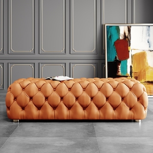 美式橙色真皮沙发凳换鞋凳客厅茶几脚凳衣帽间服装店沙发凳长条凳