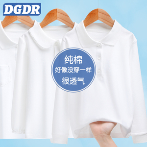 儿童polo衫长袖t恤男童衬衫纯棉学生校服女孩衬衣女童白色打底衫