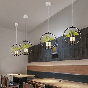 北欧植物吊灯创意饭店咖啡餐厅奶茶店铺商用装饰工业风吧台小吊灯