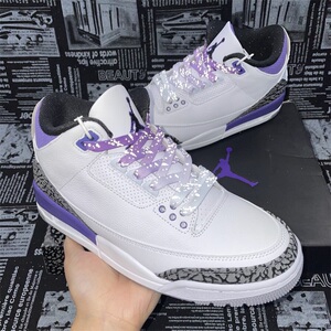 适配air jordan3 retro复古篮球鞋白紫 紫色渐变泼墨反光AJ3鞋带