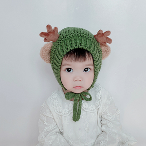 女宝宝帽子冬季保暖加绒加厚男儿童毛线针织幼儿护耳帽婴儿包头帽