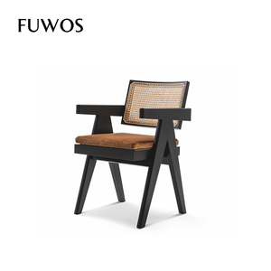 FUWOS 北欧昌迪加尔复古风藤编餐椅靠背扶手极简高端实木书房椅子