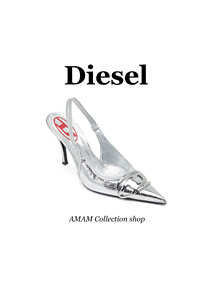 全球购 Diesel迪赛D-Venus女士尖头LOGO细跟后空高跟鞋时装凉鞋