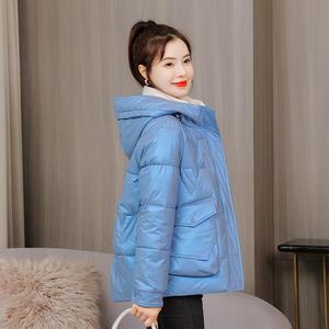 亮面蓝色清新配色短款小棉袄女冬季新款韩版羽绒棉服厚实保暖外套