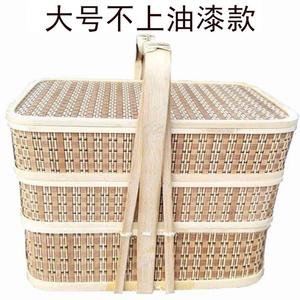 食盒提篮竹编篮子手提送餐三层拜拜用手工编织竹篮子古代祭祀
