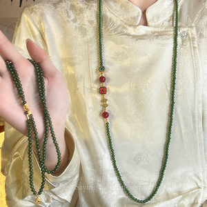 一款多戴~天然绿玛瑙串珠项链新中式复古国风高级感斜挎链配饰品