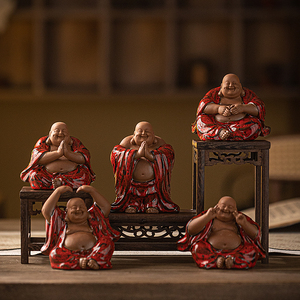 陶瓷弥勒佛摆件招财大肚笑佛菩萨中式禅意家居桌面茶宠茶玩装饰品