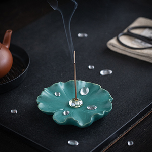 中式陶瓷荷叶线香炉禅意香插香座家用室内香薰炉创意茶室香道摆件
